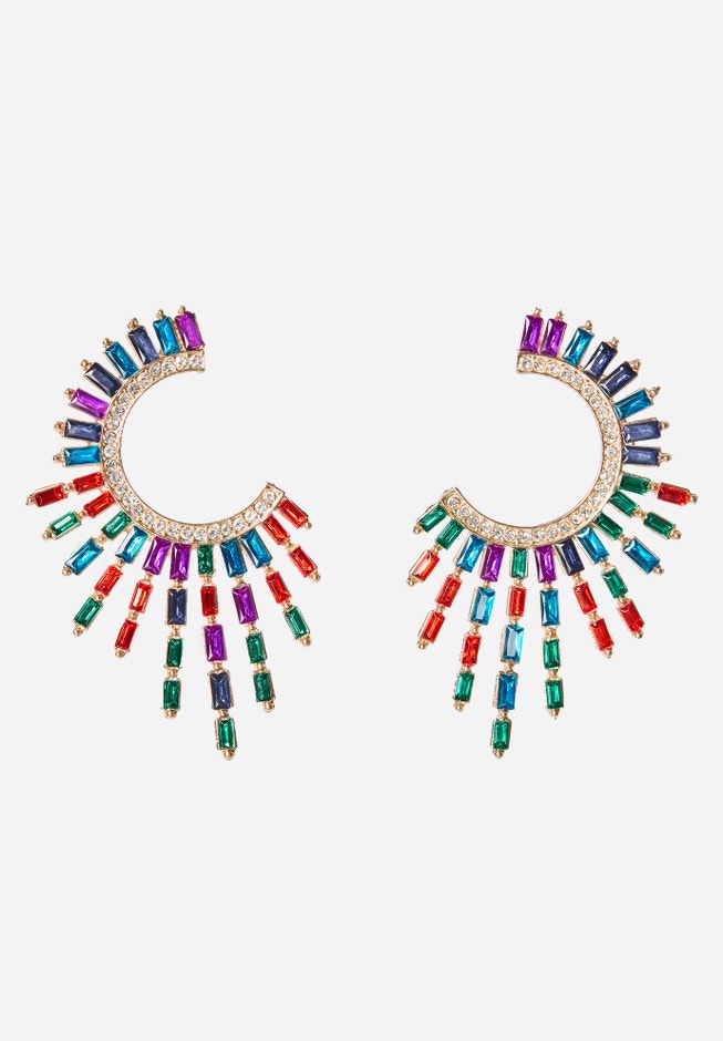 Rhinestone Multi Gem Spray Earrings image number null
