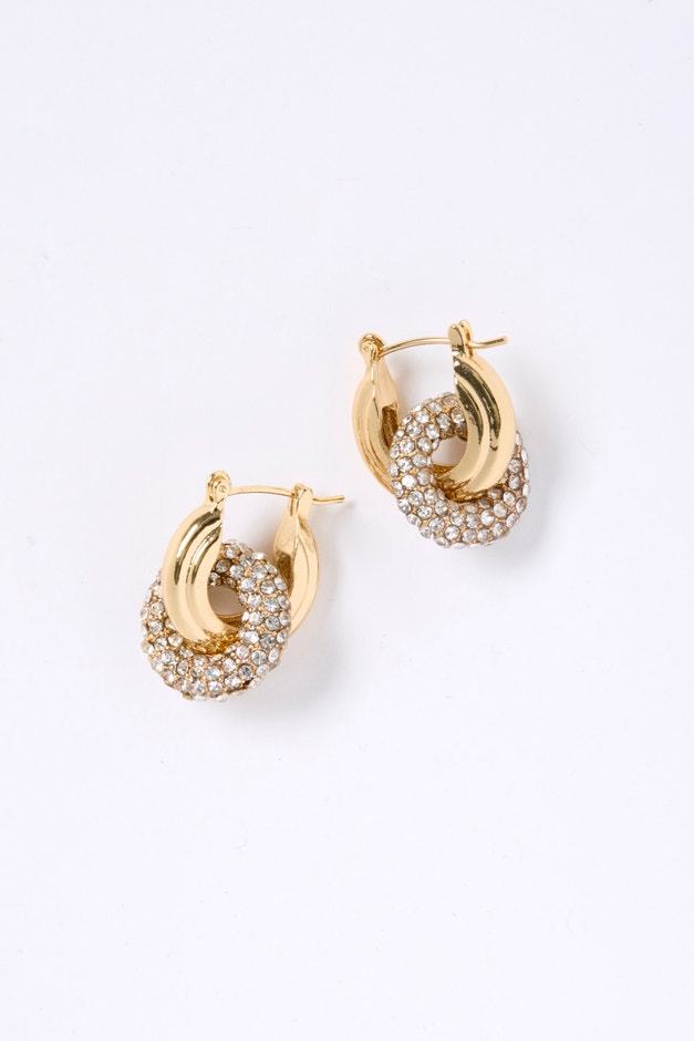 Double Link Pave Hoop Earrings image number 0