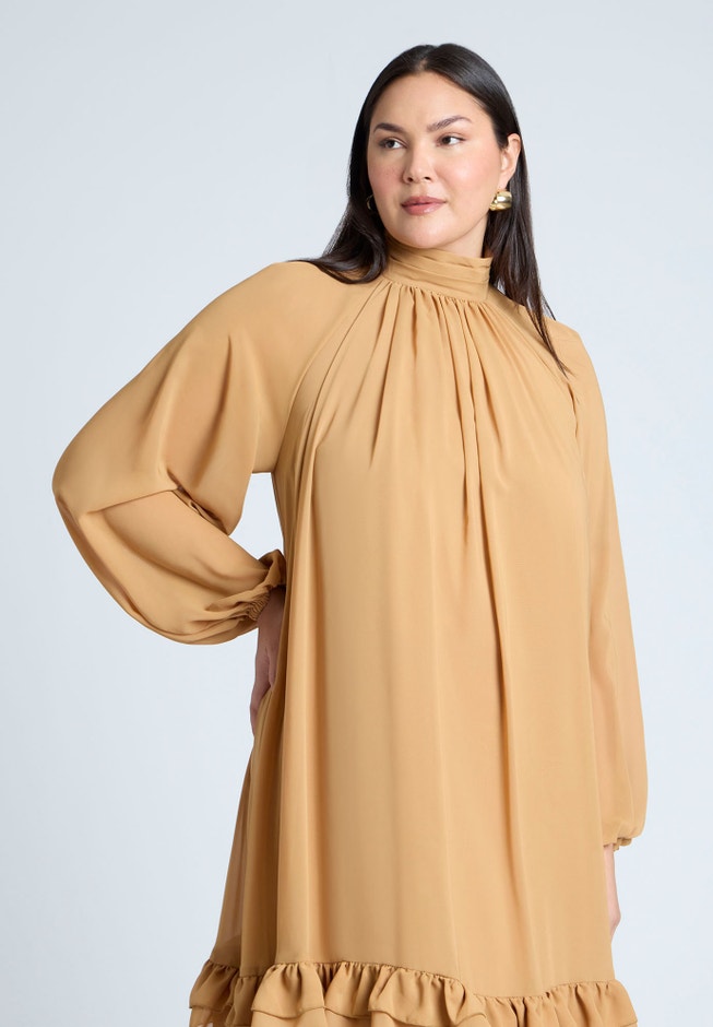 Ruffle Oversized Trapeze Maxi Dress image number null