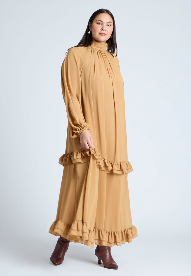 Ruffle Oversized Trapeze Maxi Dress | ELOQUII Ruffle Oversized Trapeze Maxi Dress | ELOQUII