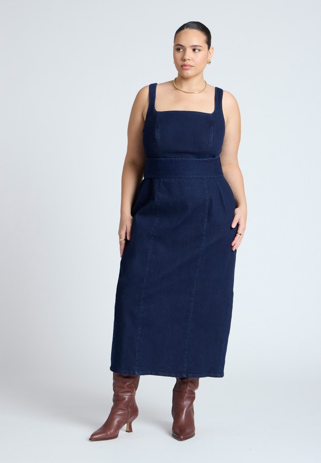 Tie Detail Denim Midi Dress image number 1