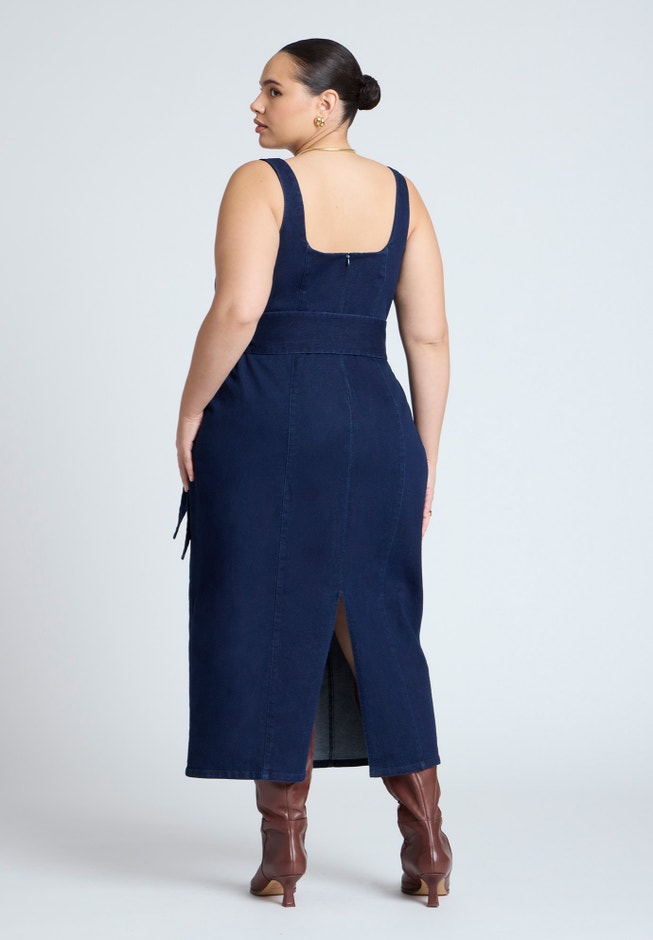 Tie Detail Denim Midi Dress image number 2