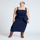 Tie Detail Denim Midi Dress image number null