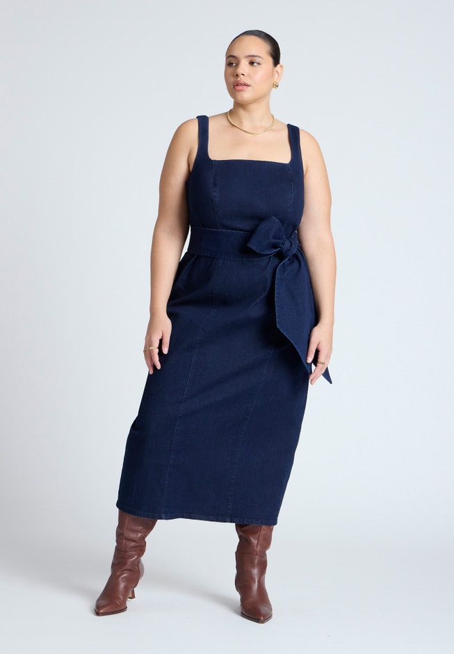 Tie Detail Denim Midi Dress image number 0