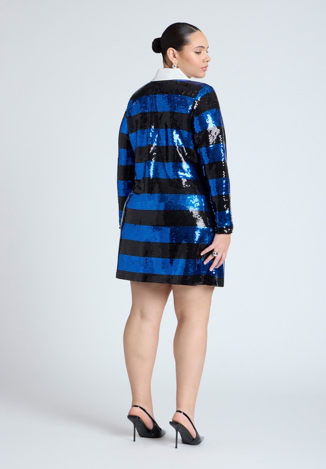 Striped Sequin Mini With Collar image number 1