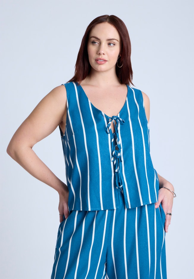 Linen-Blend Dainty Tie Vest Top image number 0