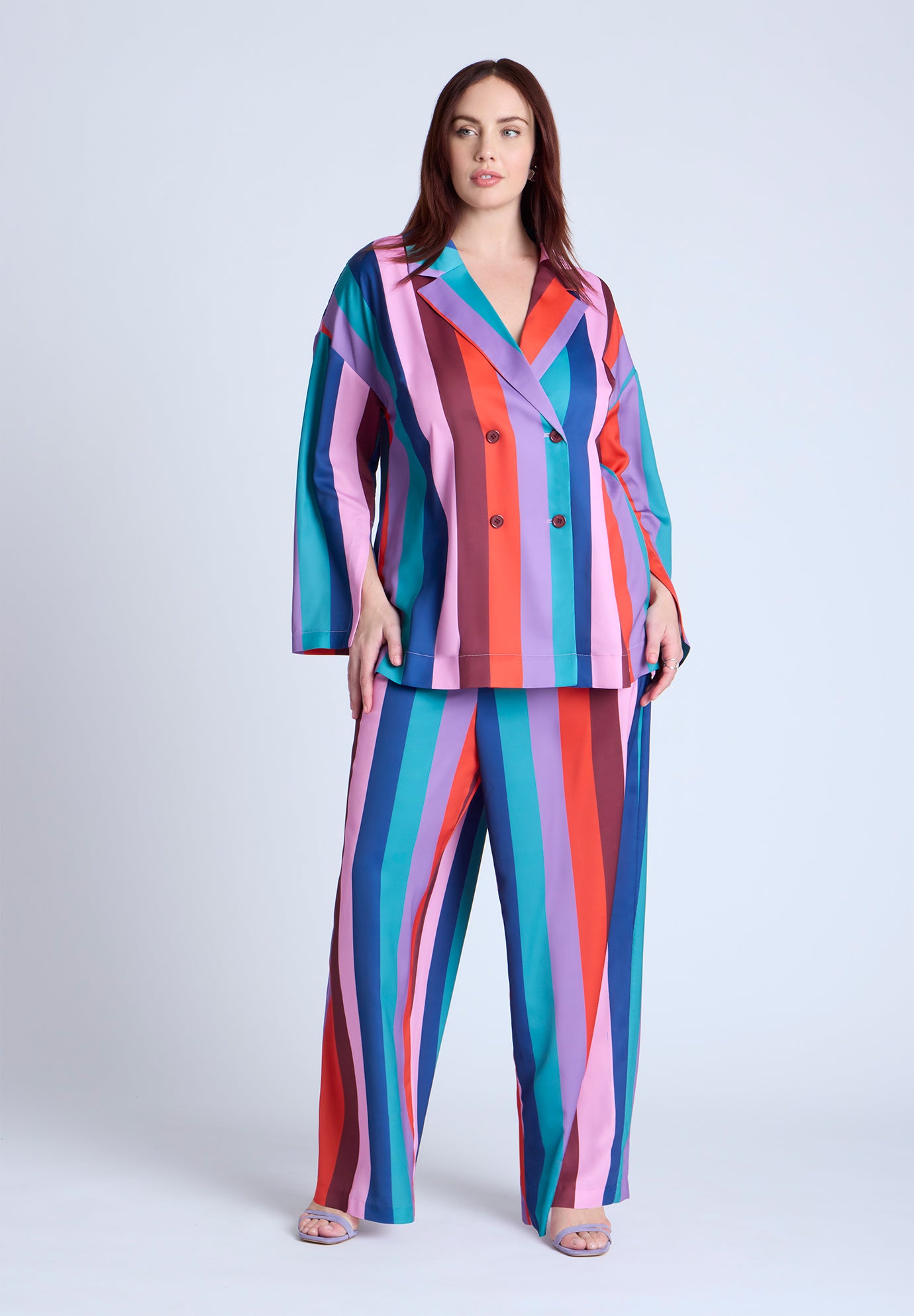 High Rise Pull On Wide Leg Pant, Kaleidoscope Stripe | Eloquii