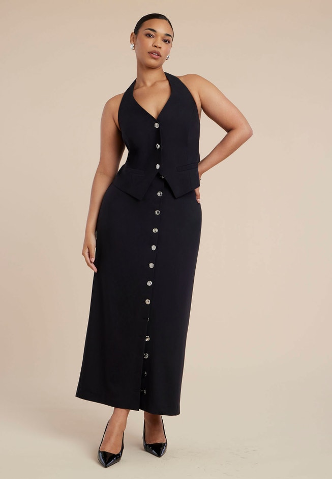 Buttoned Maxi Column Skirt image number null