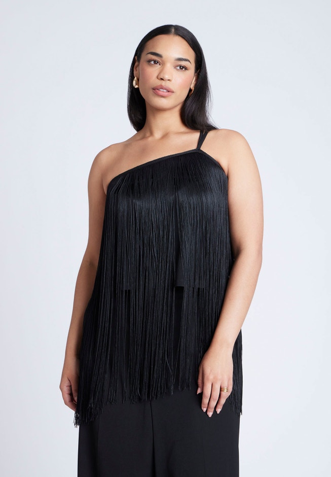 One-Shoulder Fringe Top image number null