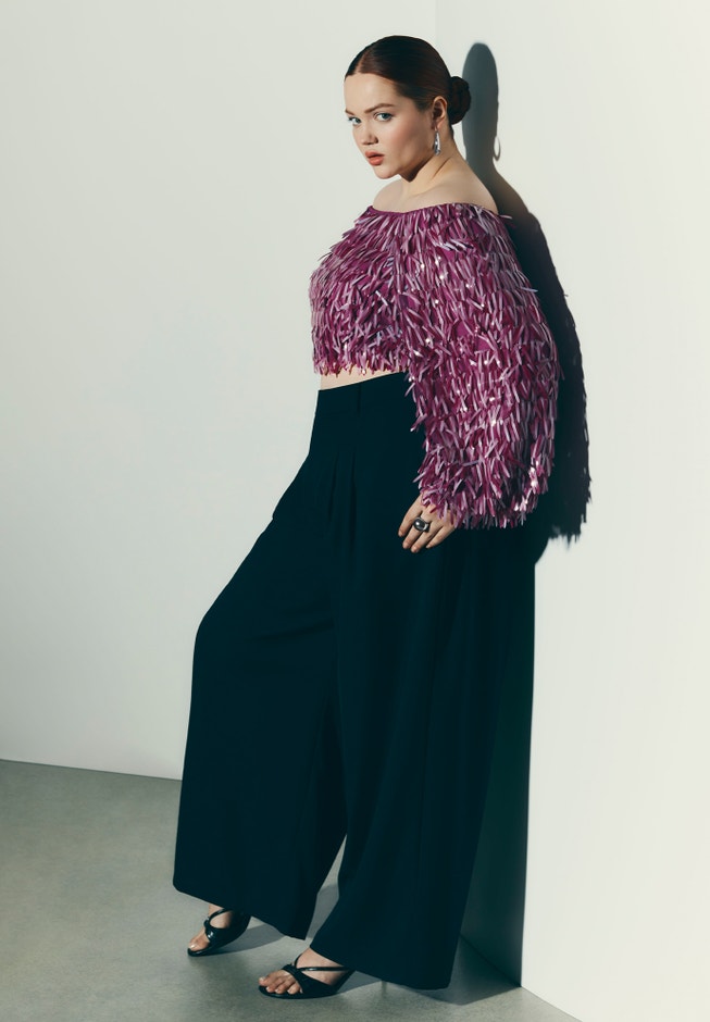 Fringe Sequin Off The Shoulder Top image number null