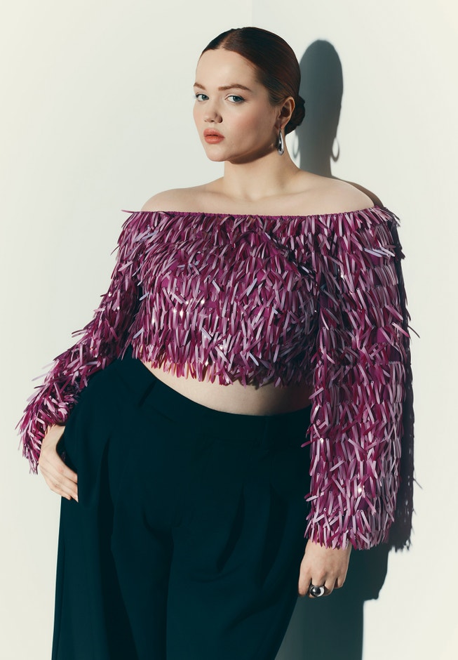 Fringe Sequin Off The Shoulder Top image number null