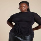 Shirred Mockneck Top With Sheer Sleeve image number null