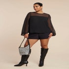 Draped Sheer Sleeve Blouse image number null