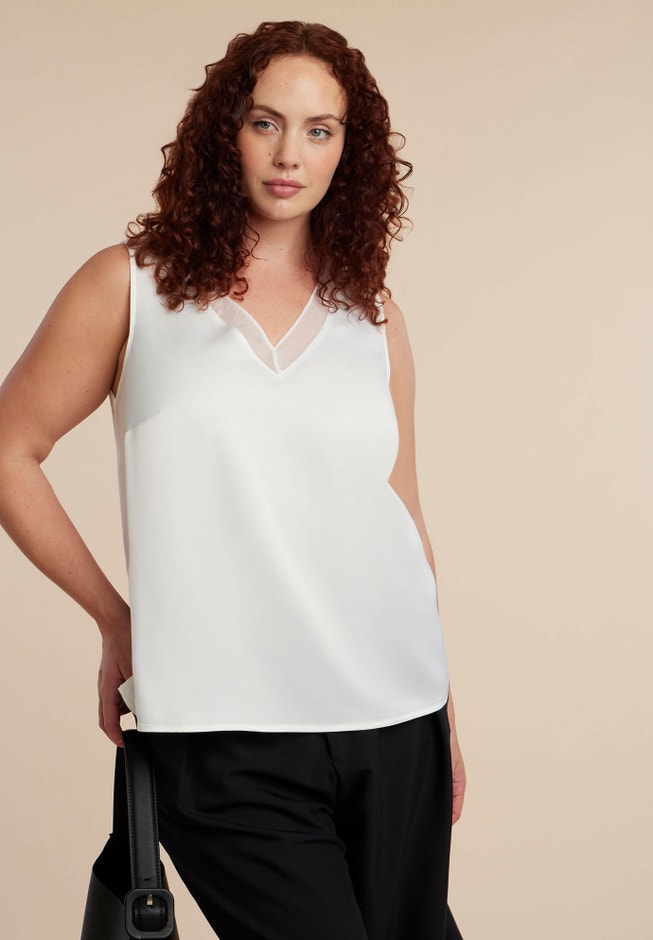 V-Neck Blouse With Chiffon Trim image number null