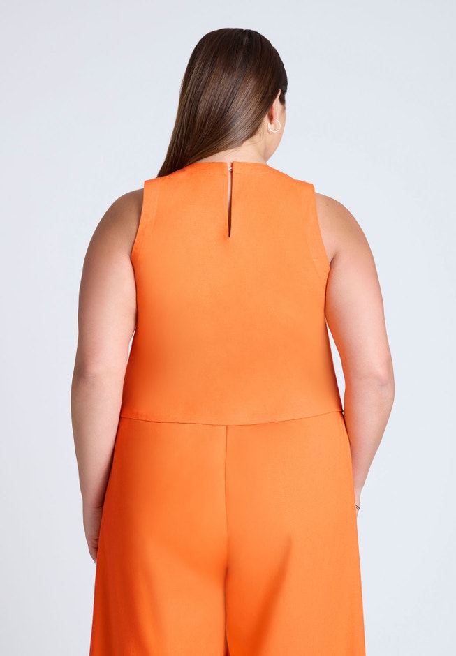 Linen-Blend Boxy Scoop Neck Crop Tank image number 1