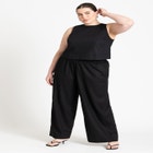 Linen-Blend Boxy Scoop Neck Crop Tank image number null