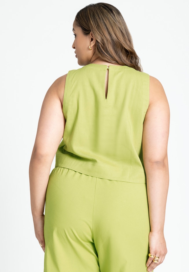 Linen-Blend Boxy Scoop Neck Crop Tank image number 1