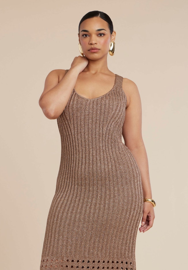 Metallic Open Stitch Sweater Dress image number 3