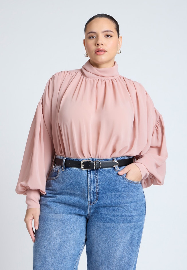 Sheer Mock Neck Cape Blouse image number 0