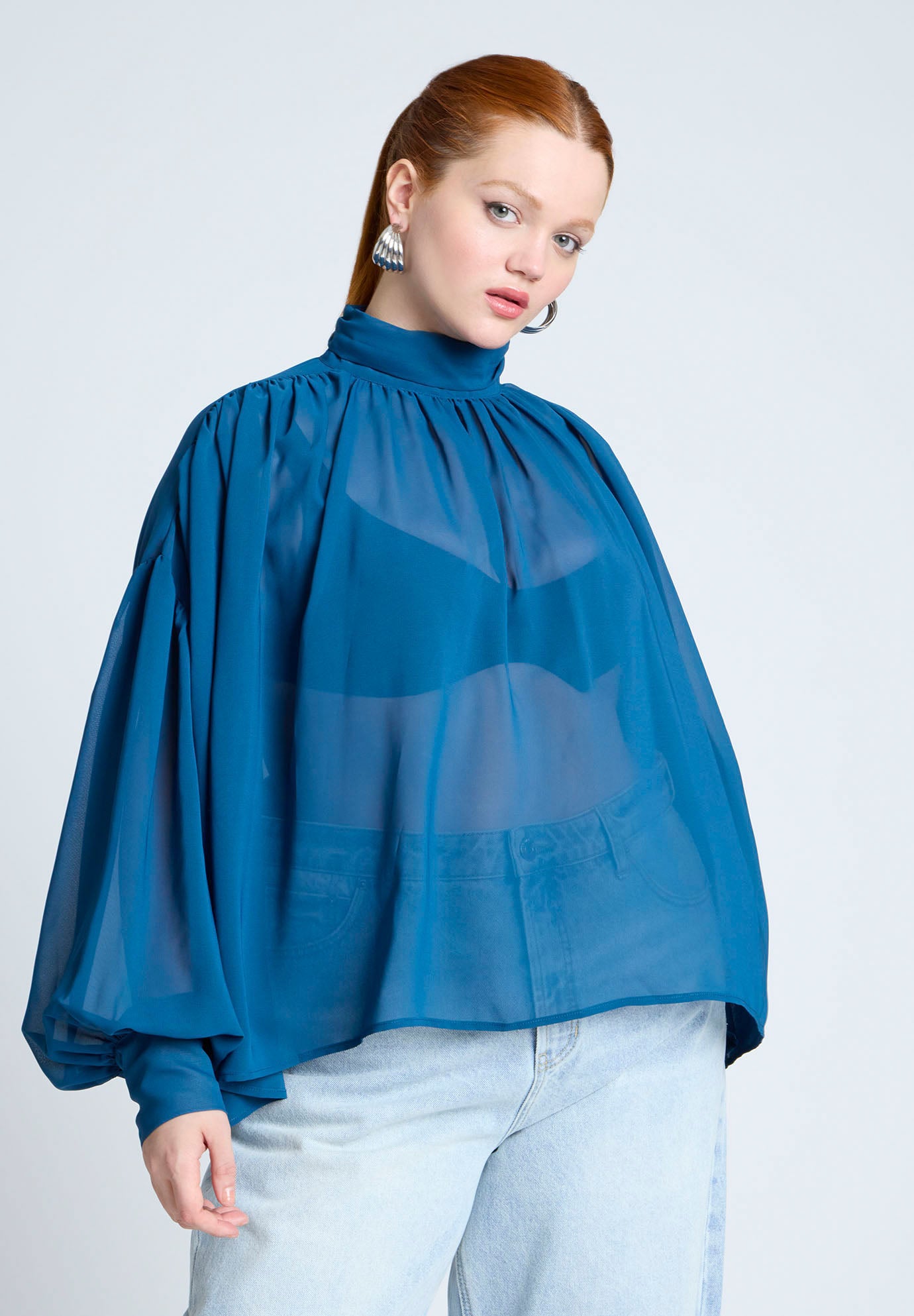 Sheer Mock Neck Cape Blouse | ELOQUII