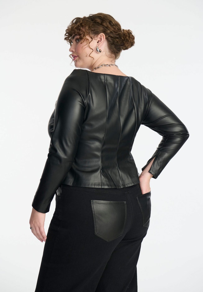 Faux Leather Zipper Peplum Top image number 1