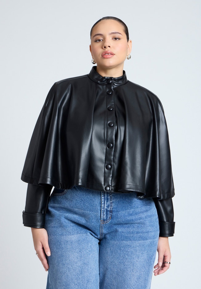 Faux Leather Cape Jacket image number 0