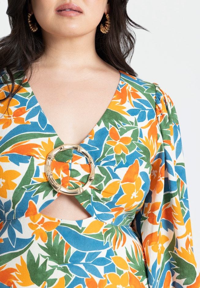 Linen Hardware Detail Mini Dress image number null