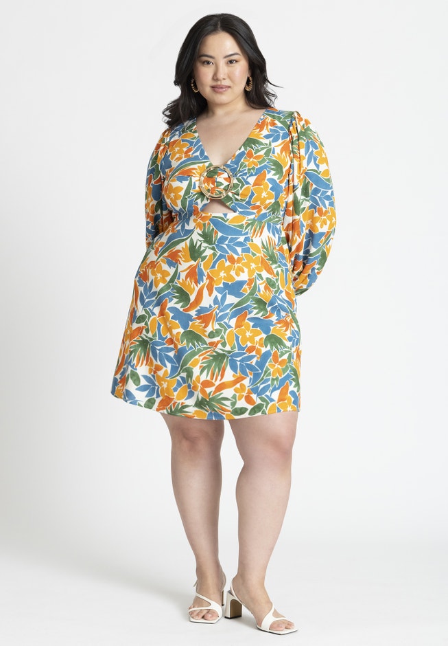 Linen Hardware Detail Mini Dress image number null