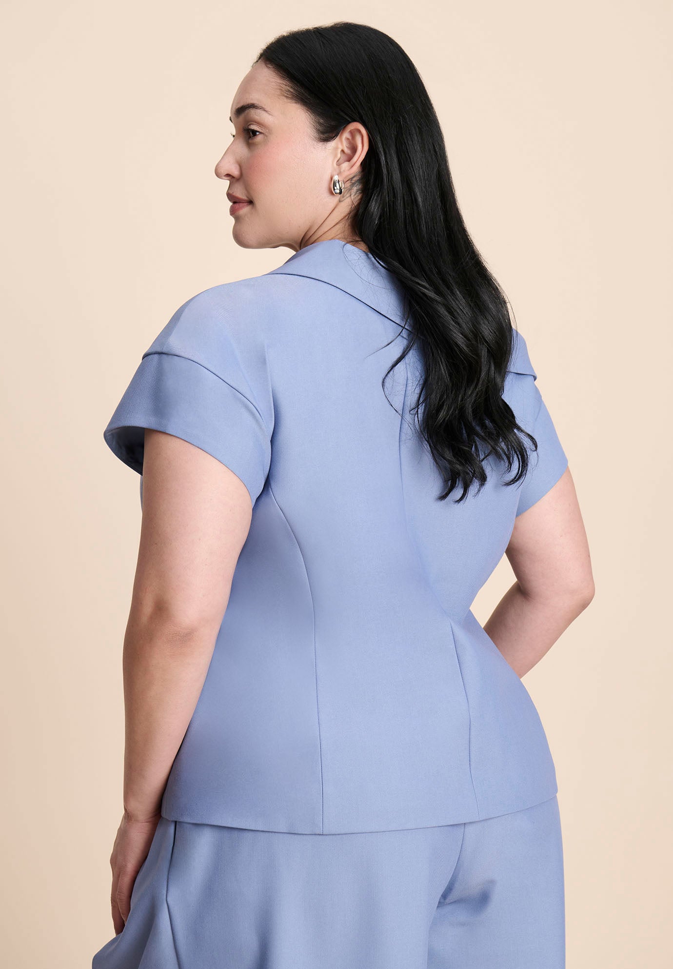 Asym Neckline Short Sleeve Blazer image number 1