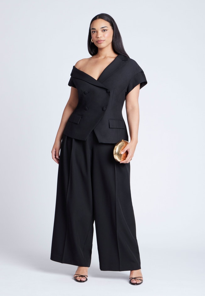 Asym Neckline Short Sleeve Blazer image number 3