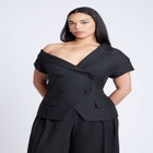 Asym Neckline Short Sleeve Blazer image number null