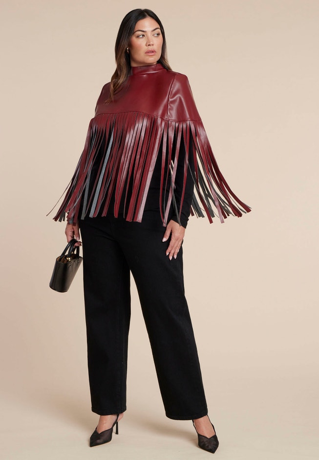 Faux Leather Fringe Cape image number 1