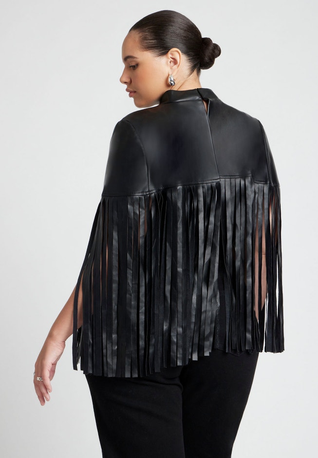 Faux Leather Fringe Cape image number 1