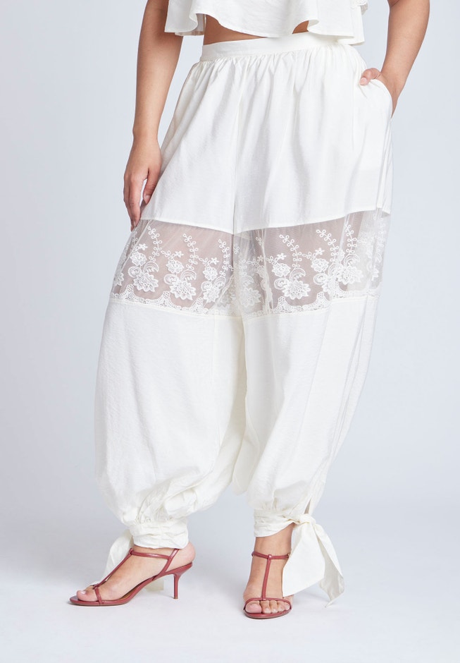 Balloon Pant With Lace And Tie Hem image number null