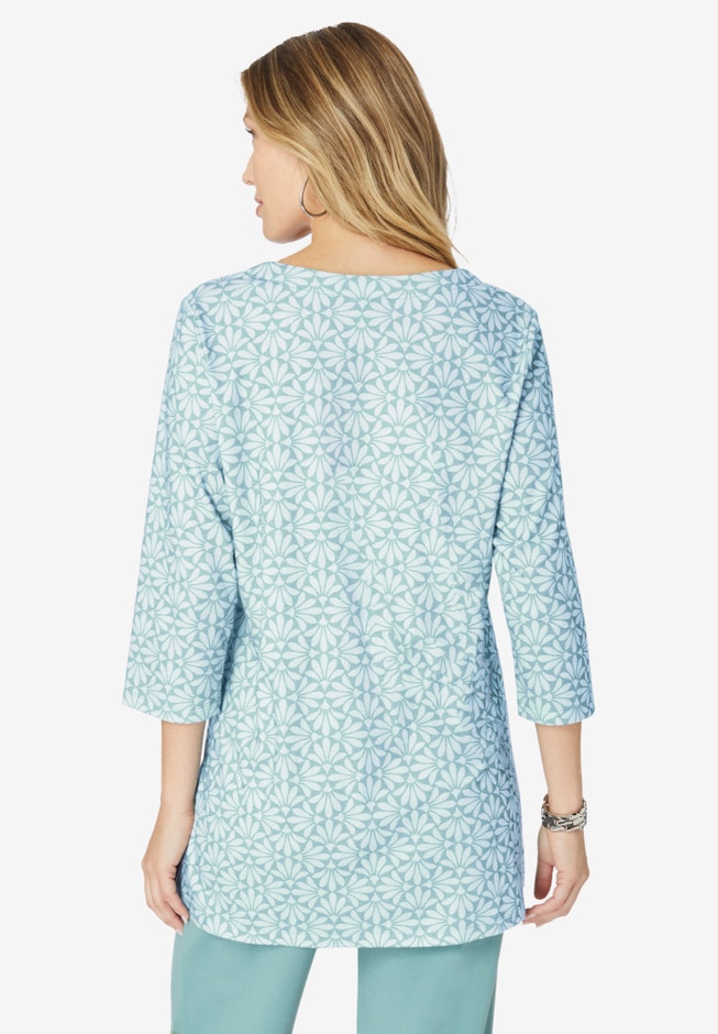 Plus Size Three-Quarter Sleeve Notch Neck Soft Knit Tunic image number 1