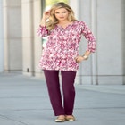 Plus Size Three-Quarter Sleeve Notch Neck Soft Knit Tunic image number null