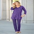 Plus Size Three-Quarter Sleeve Notch Neck Soft Knit Tunic image number null