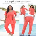 Plus Size Three-Quarter Sleeve Notch Neck Soft Knit Tunic image number null