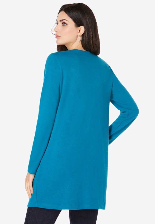 Plus Size Two Pocket Long Sleeve Soft Knit Tunic image number 1