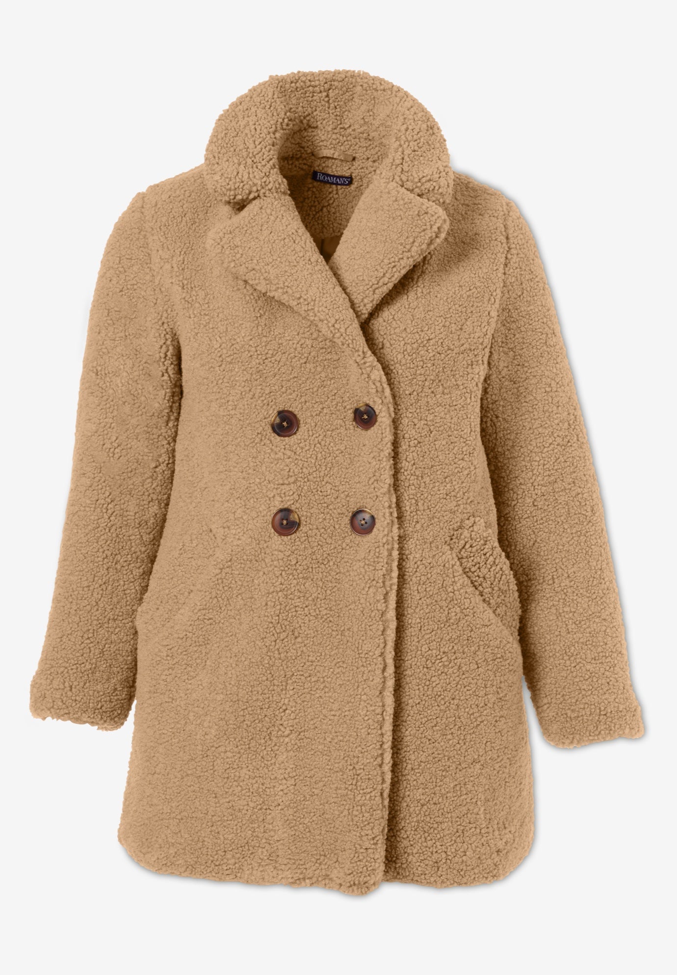 Plus Size Double Breasted Teddy Coat image number 4