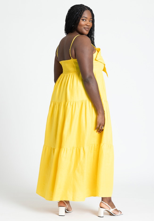 Floral Bustier Maxi Dress with Pockets, Sunshine Yellow | ELOQUII Floral Bustier Maxi Dress with Pockets, Sunshine Yellow | ELOQUII