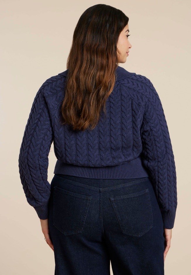 Cableknit Sweater With Wide Collar image number 1