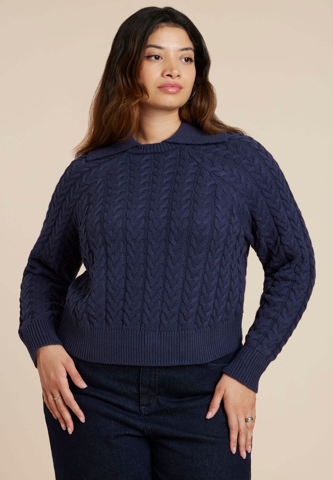 Cableknit Sweater With Wide Collar image number 0