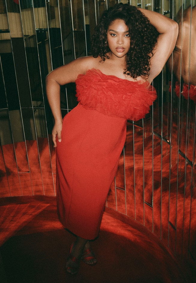 Tulle Bodice Column Dress image number null