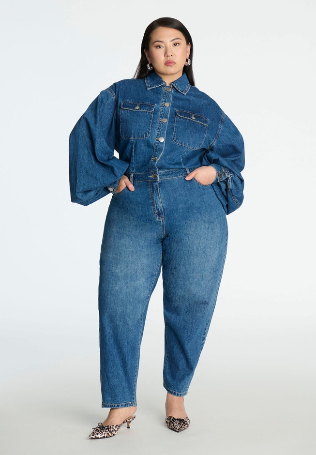 Barrel Leg Denim Jumpsuit image number 0