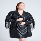 Faux Leather Fringe Blazer Mini Dress image number null