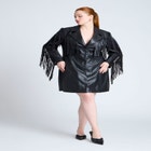 Faux Leather Fringe Blazer Mini Dress image number null