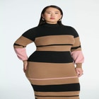Striped Mock Neck Sweater Dress image number null