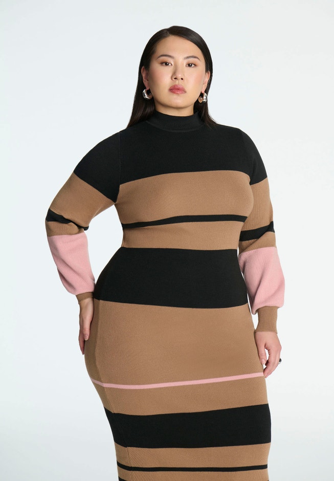 Striped Mock Neck Sweater Dress image number 2
