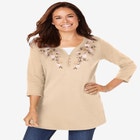 7-Day Layered-Look Embroidered Henley Tunic image number null